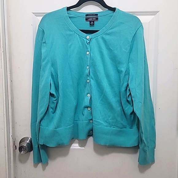 LAND'S END WOMEN'S PLUS SIZE MINT GREEN LONG SLEEVE CARDIGAN SWEATER SIZE 2XL - Picture 1 of 6
